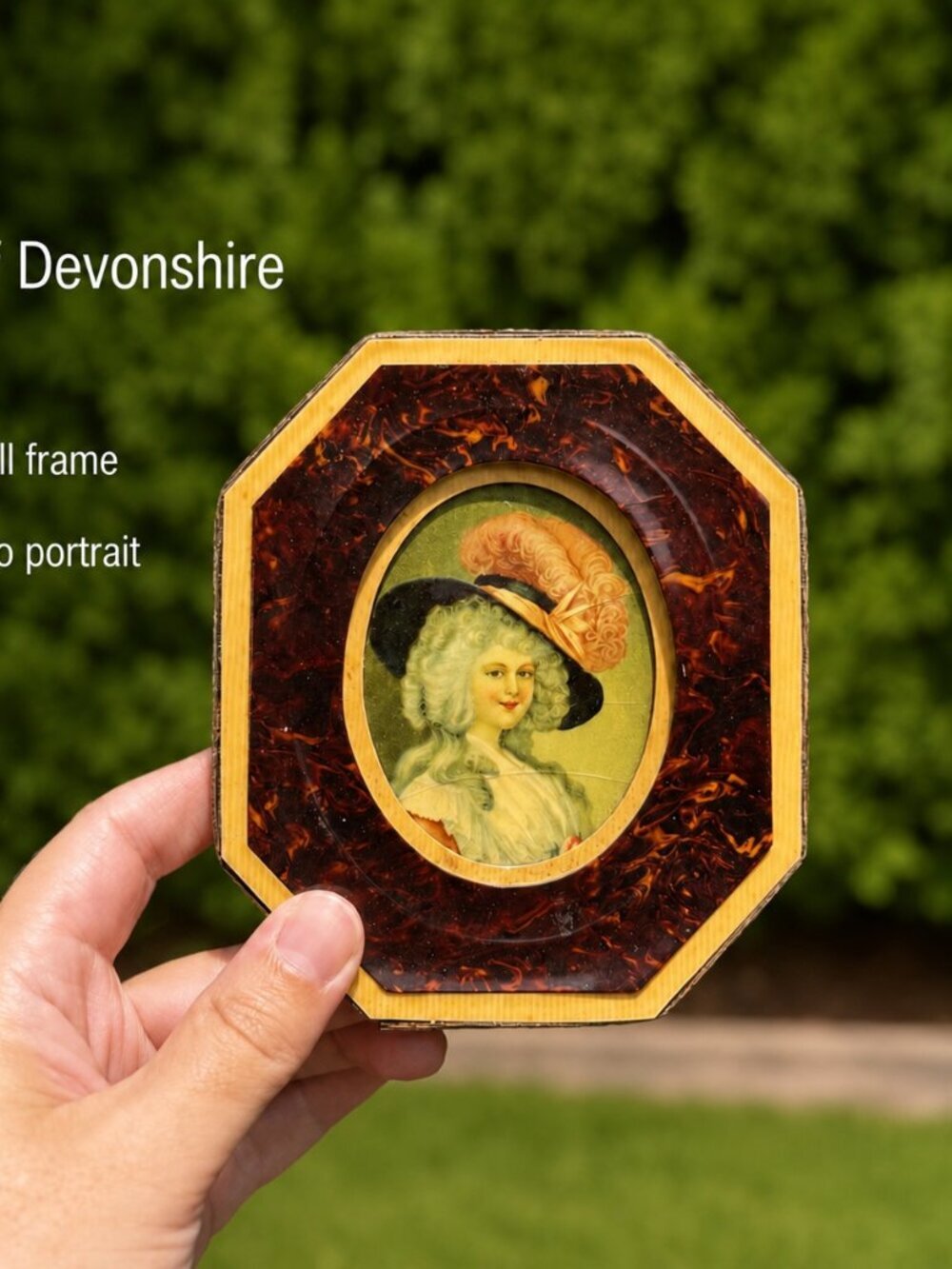 Vintage Duchess of Devonshire Portrait in Faux Tortoiseshell Frame